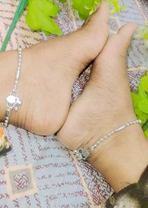 Silver Beaded Anklet with Charm