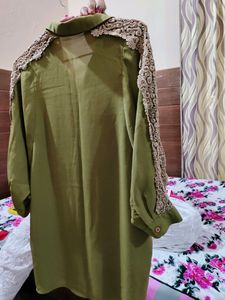 Olive Colour Shirt With Lace Detailing