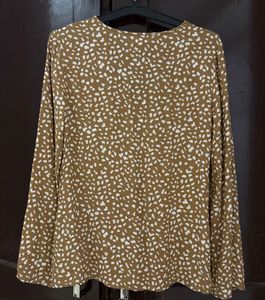 Brown Spotted Tie-Front Blouse