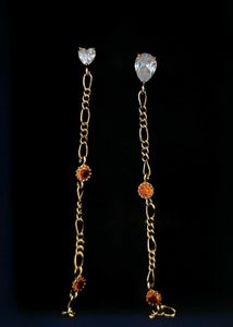 Anti-Tarnish Golden Chain Crystal Studs Earrings