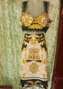 Elegant Patterned pencil Skirt high waist With Top