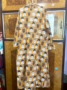 Blue Ribbon Buddha Printed Mustard Color Kurta