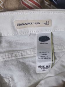 M&amp;S UK 14 White Denim Midi Skirt