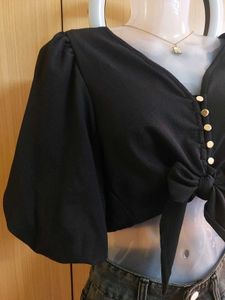 Puff Sleeve Black Crop Top
