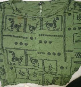 Green Printed Crop Top