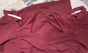 Maroon Ruched Long Sleeve Crop Top