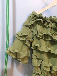 Green Ruffle Off-Shoulder Top