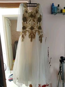 Elegant White & Gold Embroidered Dress