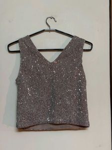 Shimmering Sleeveless Sequin Crop Top