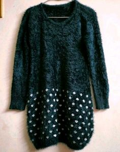 Fluffy Polka Dot Sweater Dress