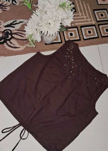Sleeveless Coffee Brown Cute Top