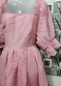 Pink Maxi Dress with Puff Sleeves