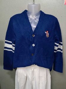 Korean Unisex Blue StripedCardigan Sweater.