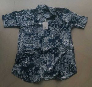 Patterned Navy Blue Shirt & Short Set