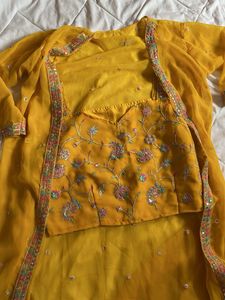 yellow 3 piece set (blouse, palazzo, shrug)