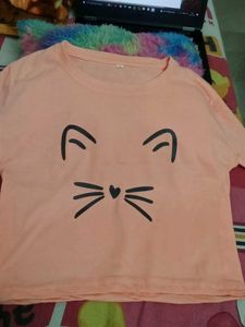 Peach Cat Graphic Long Sleeve Top