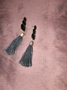 Black Stone Tassel Earrings
