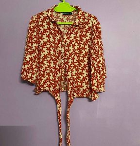 Floral Print Tie-Front Top