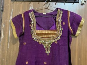 Purple Anarkali Suit (top, Bottom And Chinni)