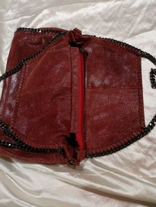 Red Chain Trimmed Shoulder Bag