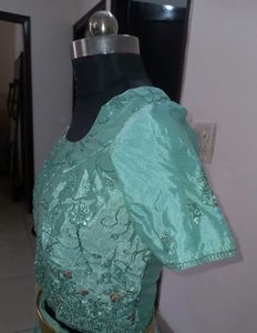 Aqua Lehenga Choli Set With Belt