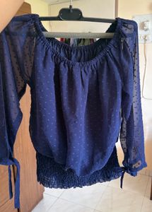 Chic Navy Blue Sheer Top