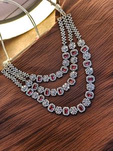 Three layered Ruby Red American Diamond Necklace