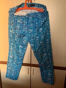 AND Blue Printed Trouser For Women