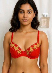 🇳🇿💗💫Red Floral Embroidered Bra