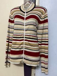 Point Zero Branded Striped Knit Zip-Up Cardigan
