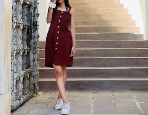 Maroon Button-Front Sundress