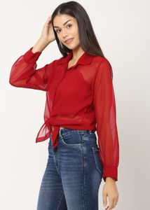 Red Shirt  Tie-Front Blouse