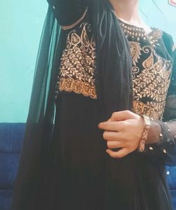 Elegant Black &amp; Gold Anarkali Suit
