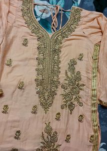 Embroidered Peach Color Kurta