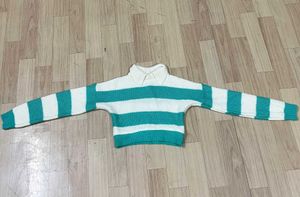 Striped Cropped Knit Sweater.