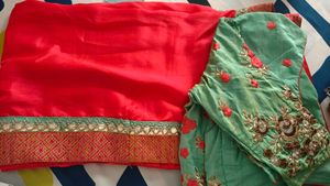 Elegant Red Saree With Embroidery Blouse
