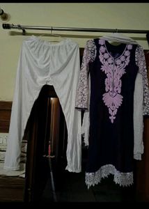 Kurti Pant Set Beads And Lace Work S size