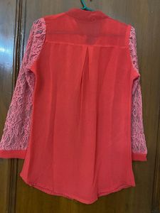Flat 199 Any Top! Coral Shirt- Embroidered Sleeves