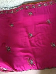 Used Embroidered Chiffon Magenta Color Saree