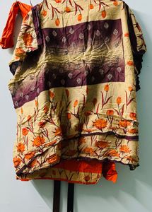 Orange Geometric Button-Down Top With Duppatta