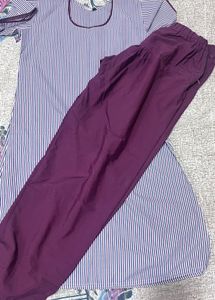 Striped Top & Purple Pants Set