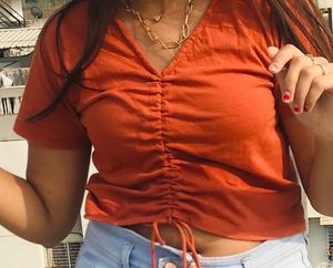 orange v nack crop top with adjustable strap