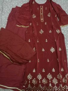 Maroon Plazzo Kameez with Gold Detail