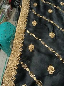 Elegant Black &amp; Gold Embroidered Saree