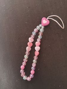 Pink Heart Beaded Phone Charm