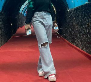 Ripped Light Wash Wide Leg Jeans