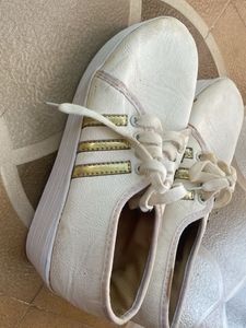 White & Gold Casual Shoes