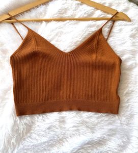 Brown Knit Crop Top