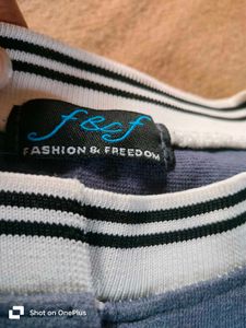 Blue Henley T-Shirt with Striped Trim