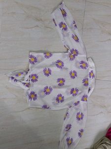 White Wrap Shirt With Purple Lavender Flower Print